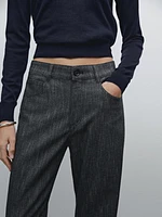 Straight-leg flecked cotton blend trousers