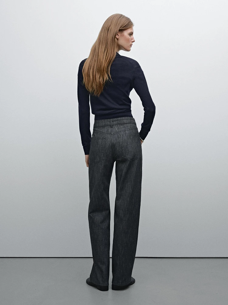 Straight-leg flecked cotton blend trousers