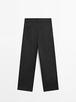 Flowing wide-leg cotton blend trousers with pleats