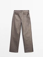 Metallic high-waist straight-leg trousers