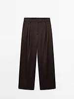 Flowing wide-leg satin trousers