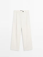 Pantalon large plissé en coton mélang