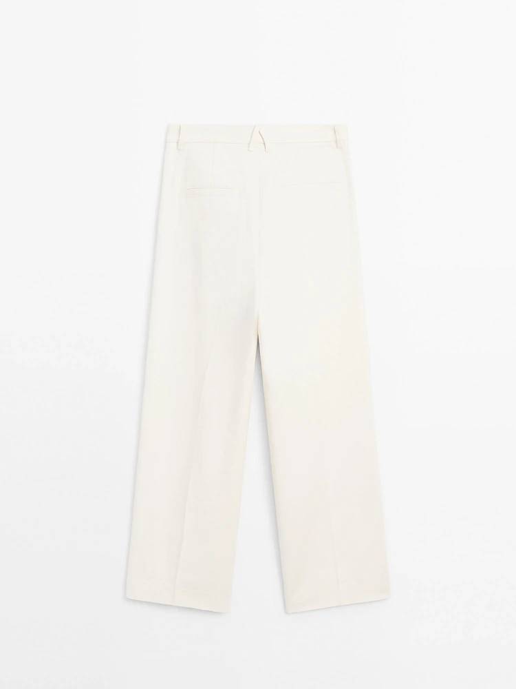 Pantalon large plissé en coton mélang