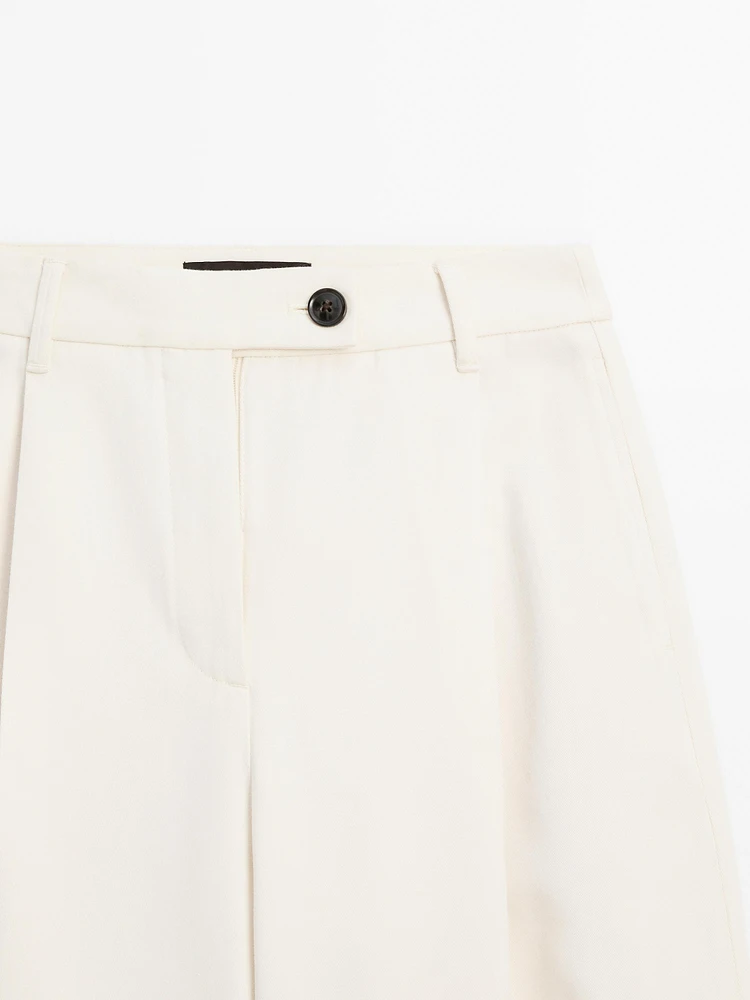 Pantalon large plissé en coton mélang