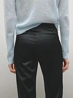 Satin flared trousers with vents