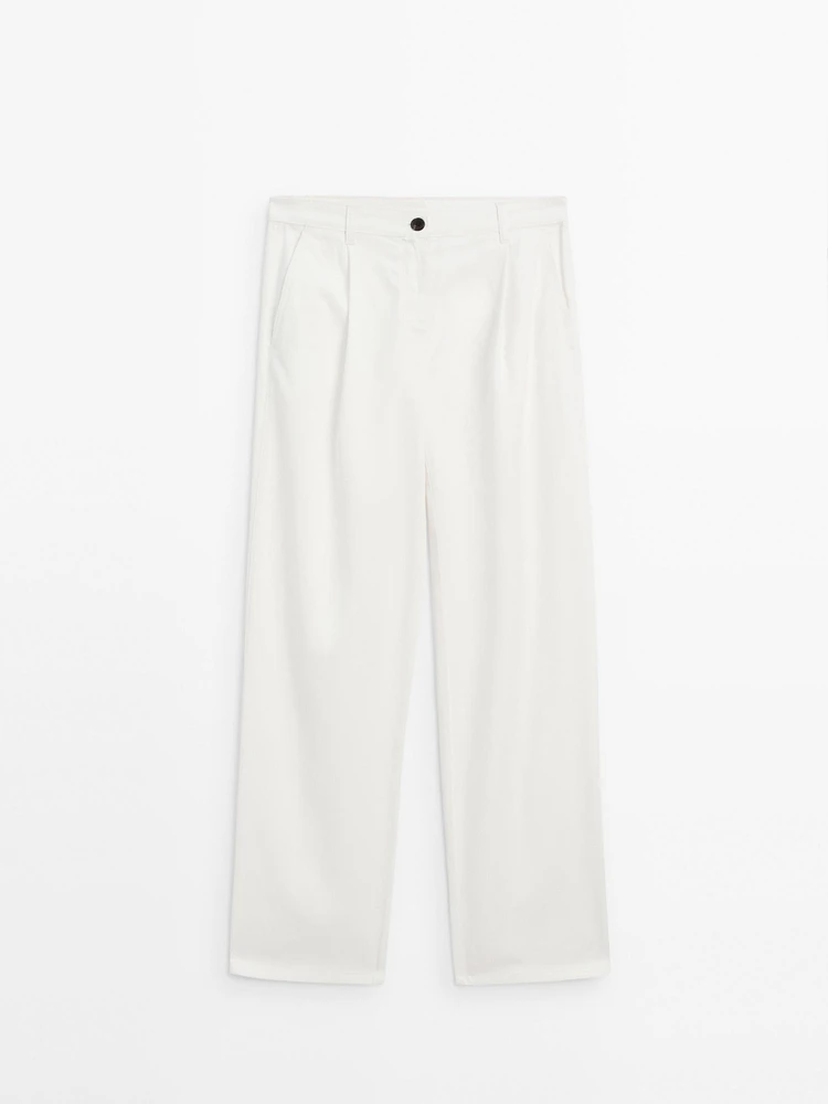 Pantalon fluide en coton mélangé