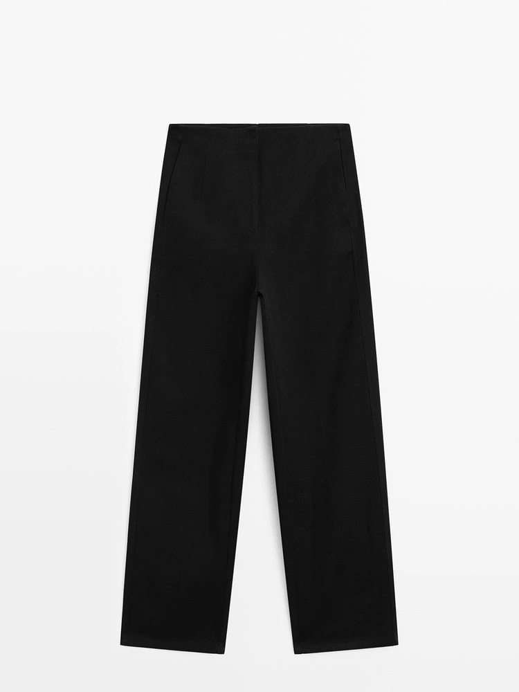 Wide-leg cotton trousers with no waistband