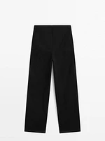 Wide-leg cotton trousers with no waistband