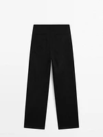 Wide-leg cotton trousers with no waistband