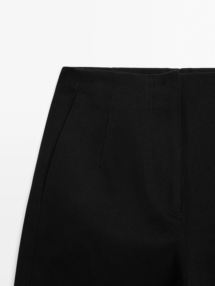 Wide-leg cotton trousers with no waistband