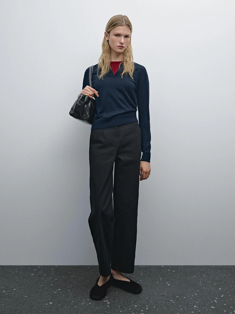 Wide-leg cotton trousers with no waistband