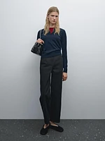 Wide-leg cotton trousers with no waistband