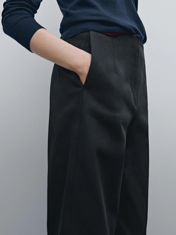 Wide-leg cotton trousers with no waistband