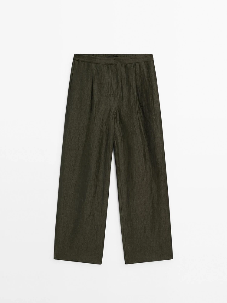 Pantalon à pinces en lin mélangé