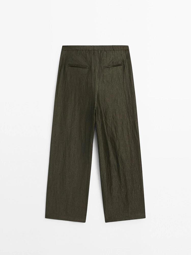 Pantalon à pinces en lin mélangé