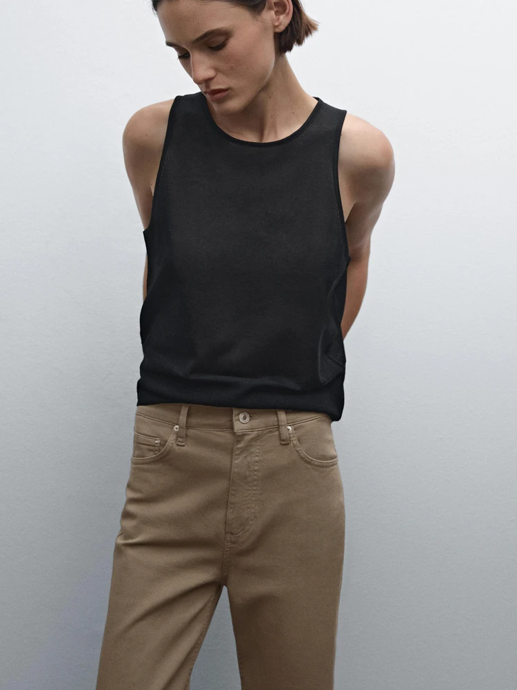 Faux jean taille haute coupe droite