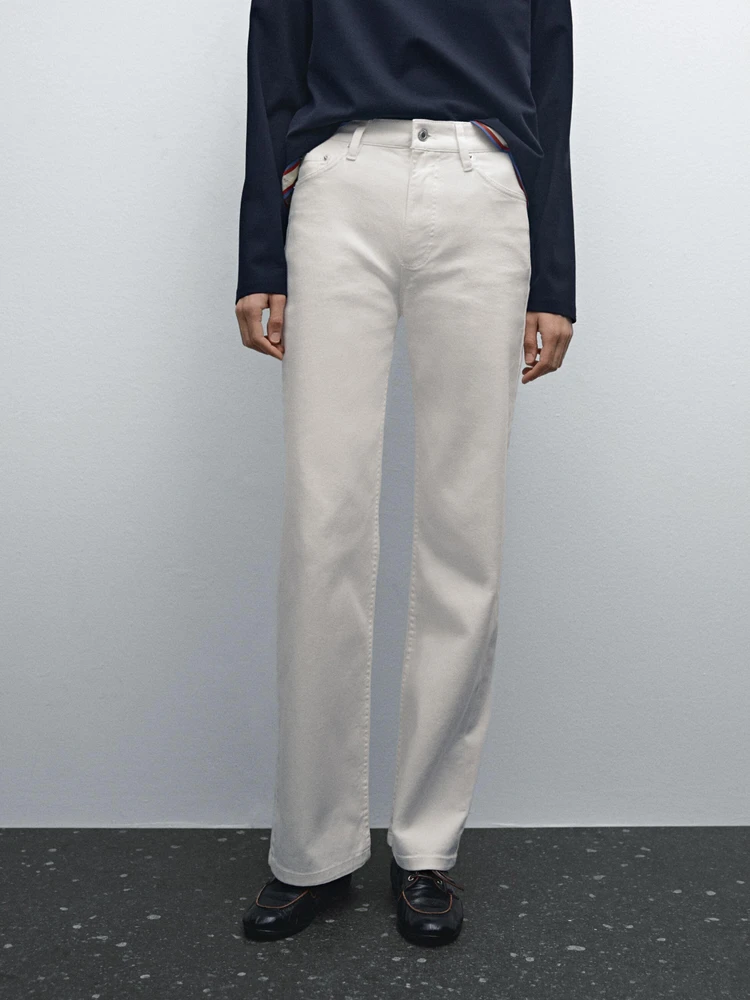 Straight-leg denim trousers with pockets