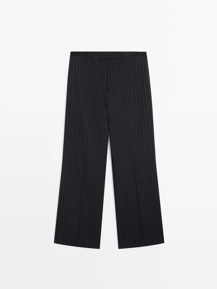 Pinstripe wool blend trousers