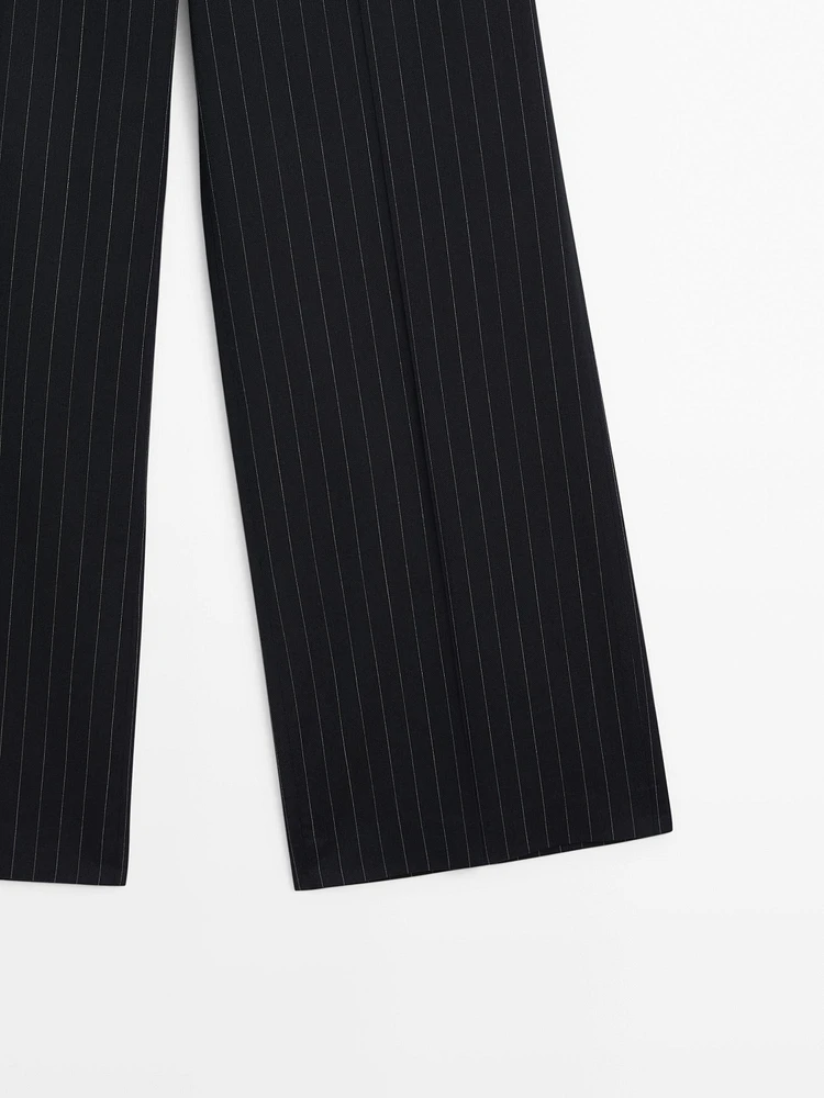 Pinstripe wool blend trousers