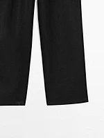 100% linen wide-leg elastic detail trousers