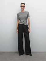 100% linen wide-leg elastic detail trousers