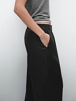 100% linen wide-leg elastic detail trousers