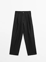 100% linen wide-leg mid-rise trousers