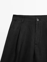 100% linen wide-leg mid-rise trousers