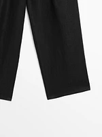 100% linen wide-leg mid-rise trousers