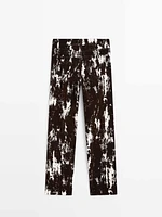 Printed straight-leg mid-rise jeans with flocking