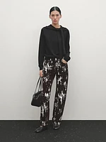 Printed straight-leg mid-rise jeans with flocking