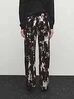 Printed straight-leg mid-rise jeans with flocking