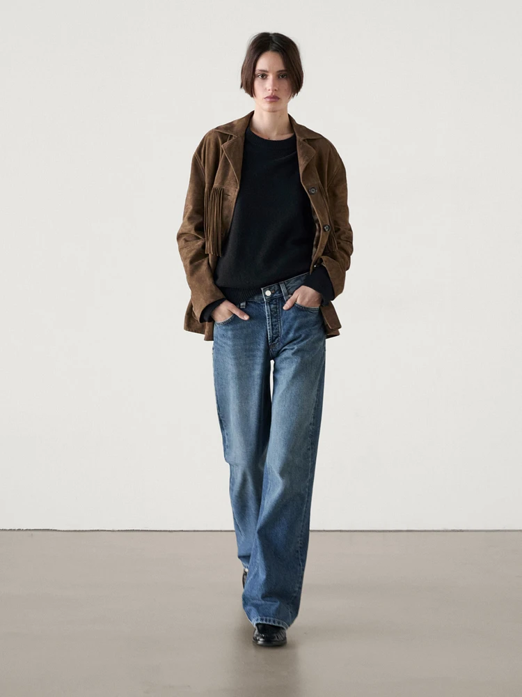 Mid-rise wide-leg full length jeans