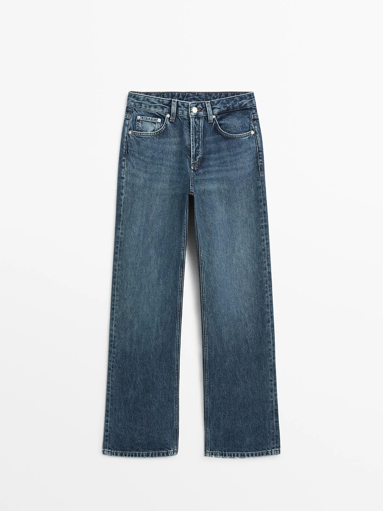 Mid-rise wide-leg full length jeans