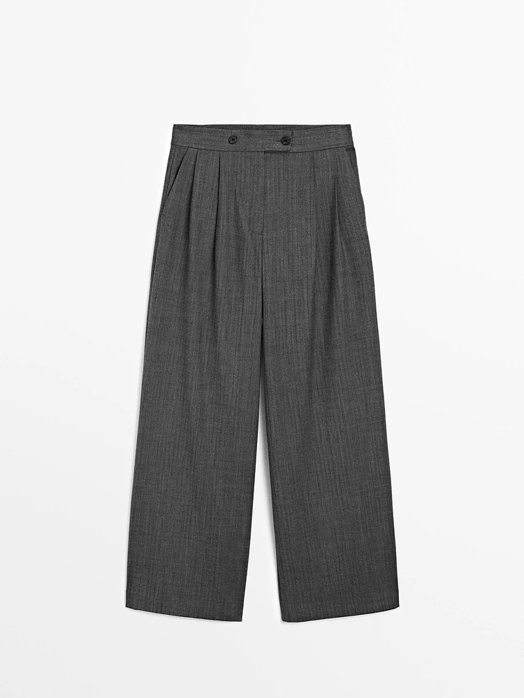 Pantalon à pince double en laine mélangée