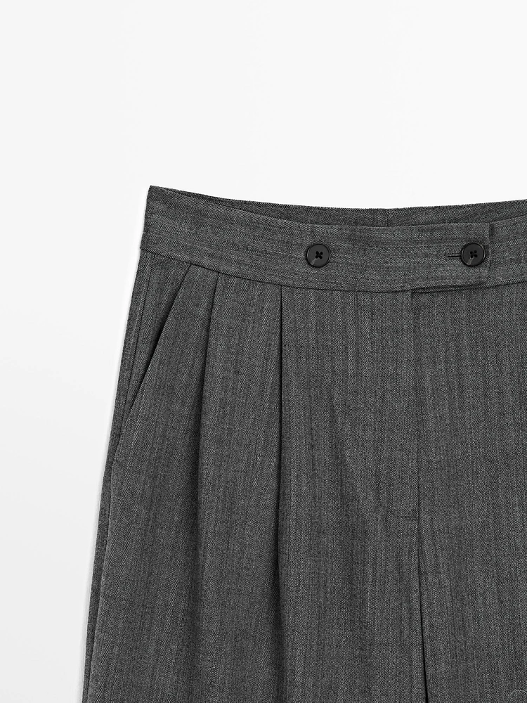 Pantalon à pince double en laine mélangée