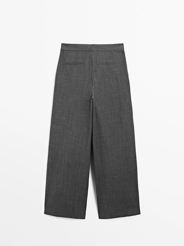 Pantalon à pince double en laine mélangée