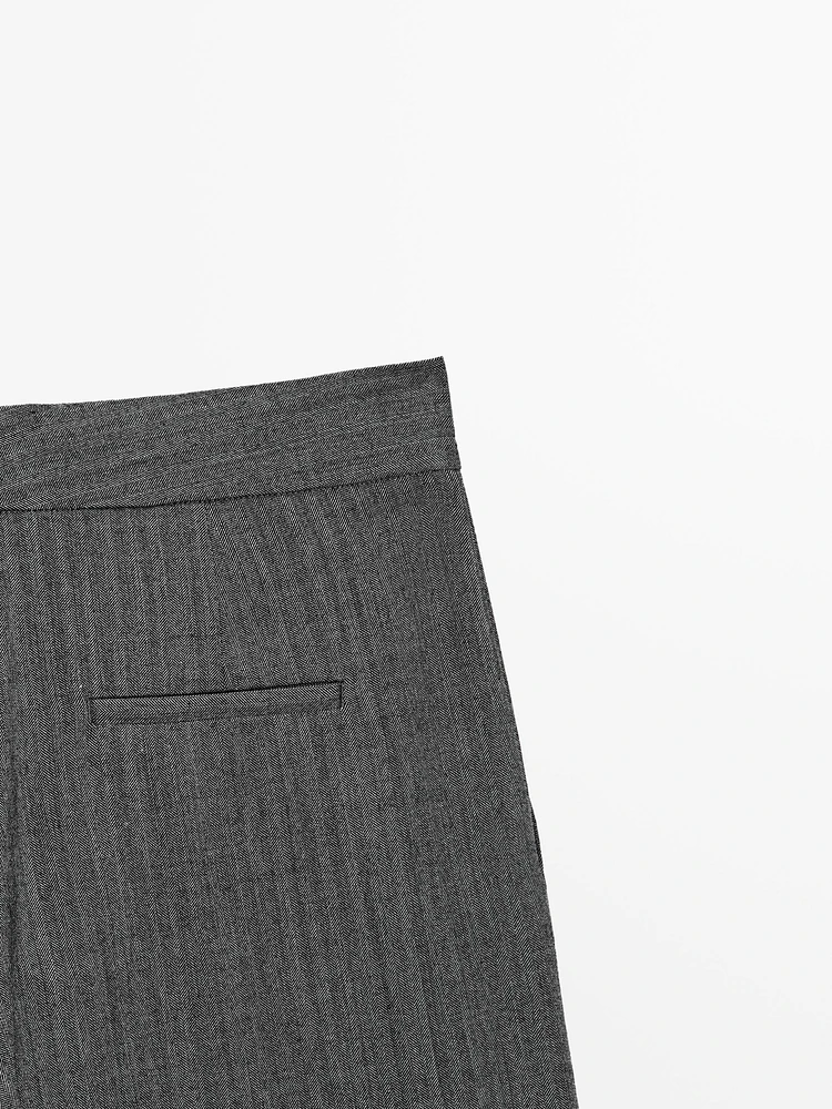 Pantalon à pince double en laine mélangée