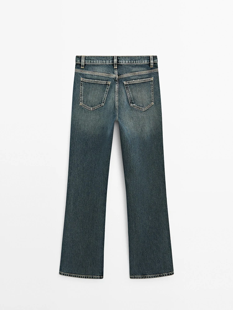 High-waist boot-cut cotton blend jeans