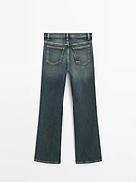 High-waist boot-cut cotton blend jeans