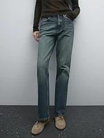 High-waist boot-cut cotton blend jeans