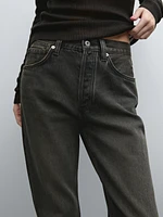 High-waist straight-leg cotton blend jeans