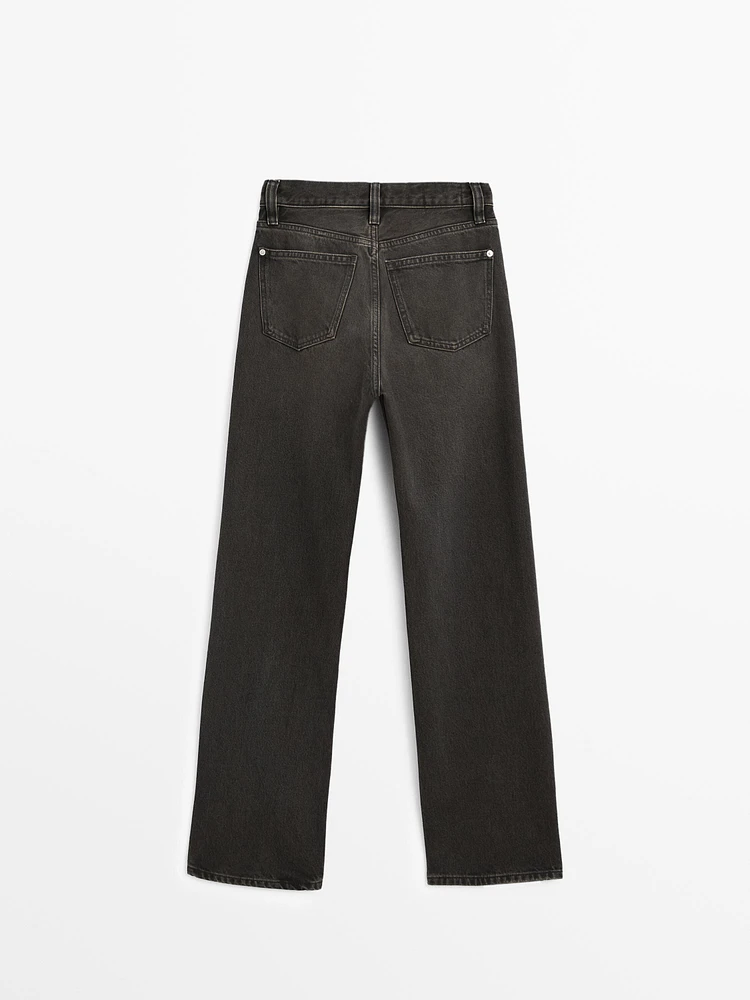 High-waist straight-leg cotton blend jeans