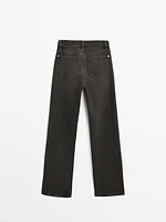 High-waist straight-leg cotton blend jeans