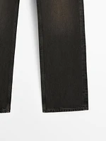 High-waist straight-leg cotton blend jeans