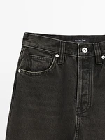 High-waist straight-leg cotton blend jeans