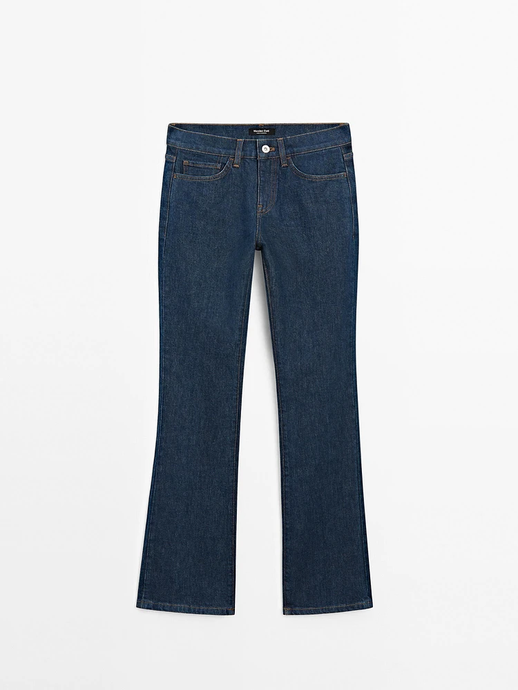 Cotton blend low-rise boot-cut jeans