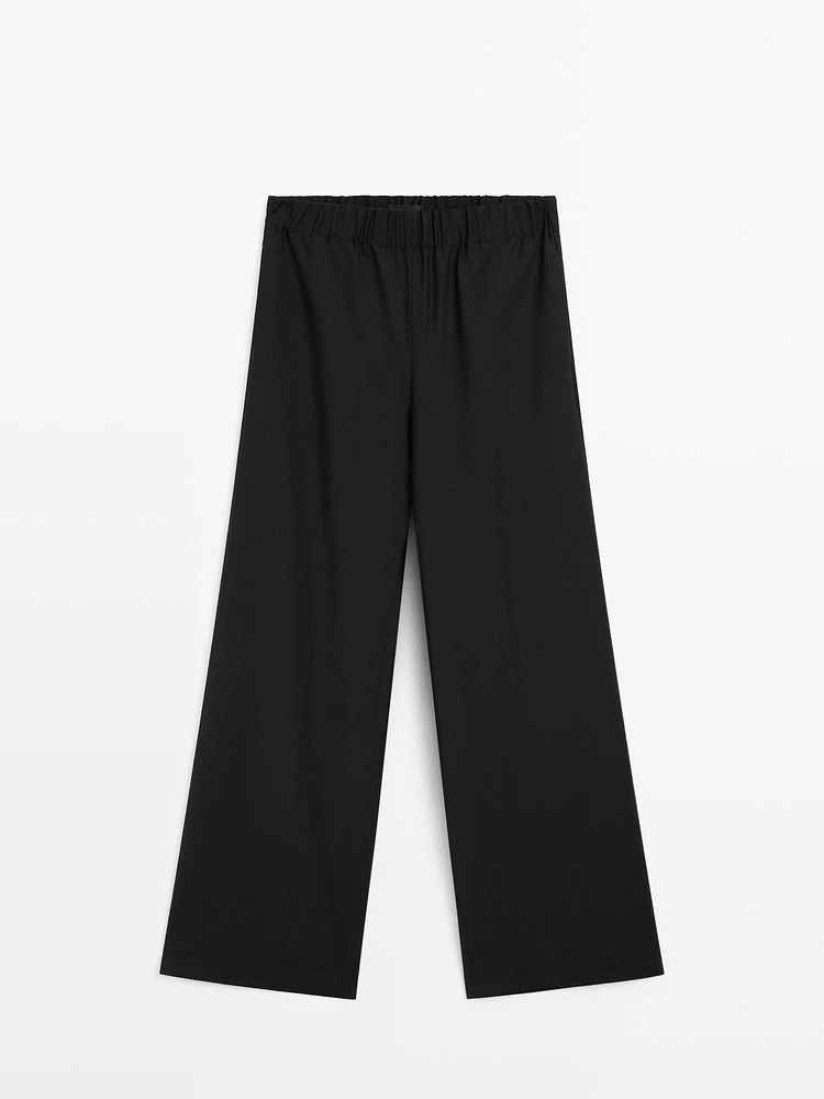 Pantalon à taille élastique 100 % laine