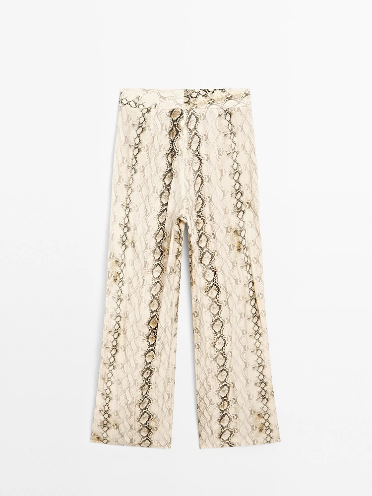 Animal print straight-leg trousers with vents