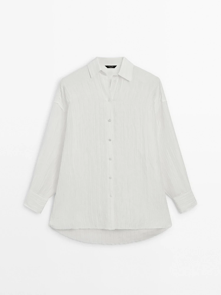 Creased-effect linen blend shirt